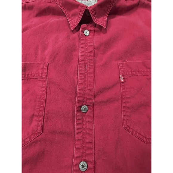 Levis Red Tab Long Sleeve Denim Red Jean Shirt *Missing Button* Vintage Large - Picture 7 of 15